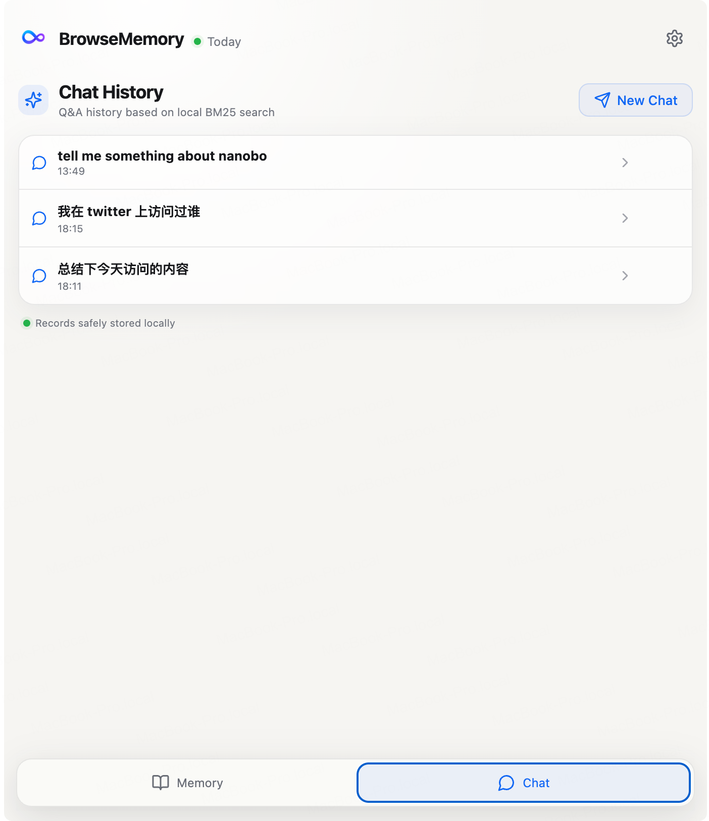 BrowseMemory recent records grouped by domain